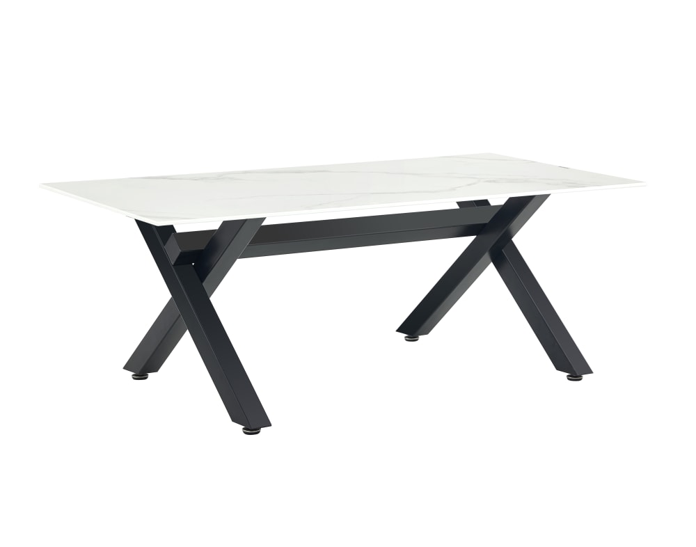 Table Basse Ixe Métal Chromé Plateau Verre Marbré Blanc 120x60x45 cm