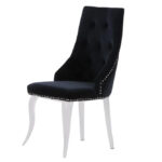 Lot de 4 Chaises LION Capitonnées et Cloutées Chrome Velours - Noir