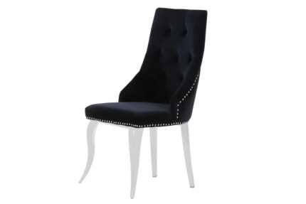 Lot de 4 Chaises LION Capitonnées et Cloutées Chrome Velours - Noir
