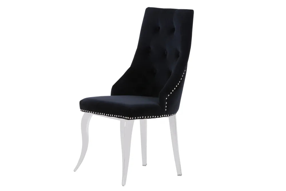 0 4093.jpg Lot de 4 Chaises LION Capitonnées et Cloutées Chrome Velours - Noir