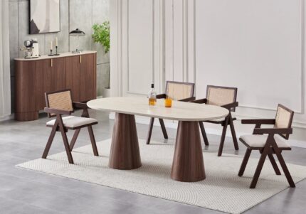 Table à Manger Ovale Monza Noyer Travertin Vert