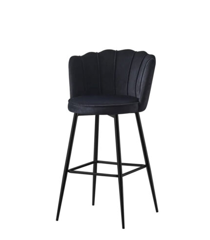Lot 2 Tabourets de Bar Nymphea Velours Noir Réglables Pieds Métal Noir Hauteur Assise 69cm