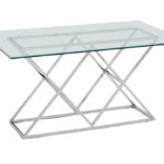 Table à Manger Rectangulaire TRIANGLE Chrome Plateau Verre Transparent 180x90x75 cm
