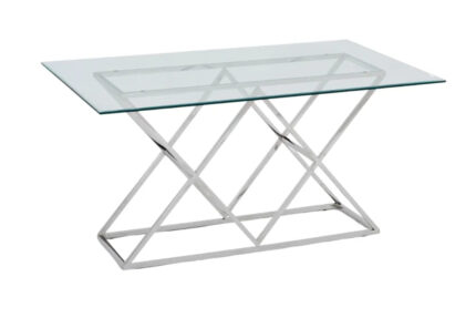Table à Manger Rectangulaire TRIANGLE Chrome Plateau Verre Transparent 180x90x75 cm