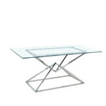 Table à Manger Pyramide Verre Transparent Pieds Chrome 150x90x75 cm