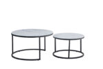 Lot de 2 Tables Basses Gigognes Arto Verre Trempé Marbré Blanc Métal Noir D80/D60 cm