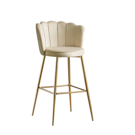 Lot 2 Tabourets de Bar Nymphea Velours Beige Pieds Gold