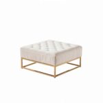 Pouf Coffre TIROIRS Carré Plateau Velours Capitonné Beige 80x80x43cm 2 Tiroirs