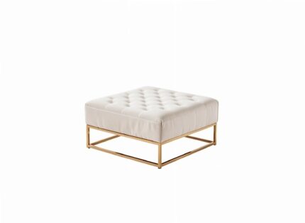 Pouf Coffre TIROIRS Carré Plateau Velours Capitonné Beige 80x80x43cm 2 Tiroirs