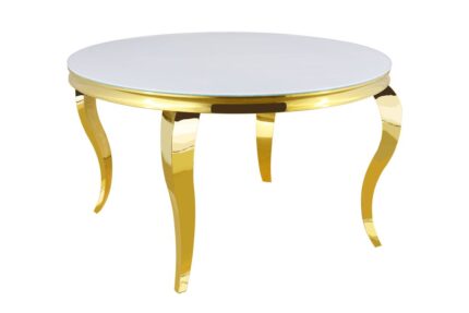 Table à Manger Ronde Baroque Plateau Blanc Structure Dorée 130x75 cm