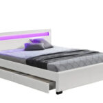 Lit Adulte Lumino LED Blanc 160x200 cm avec Tiroirs et Sommier