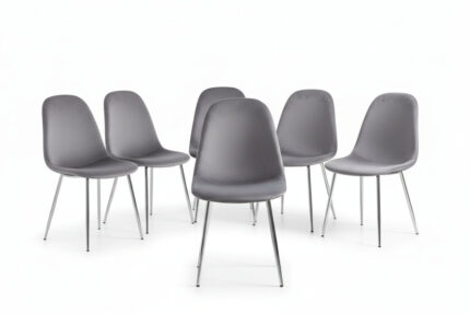 Lot de 6 Chaises Scandinaves Velours Gris Pieds Chromés 44x50x87 cm