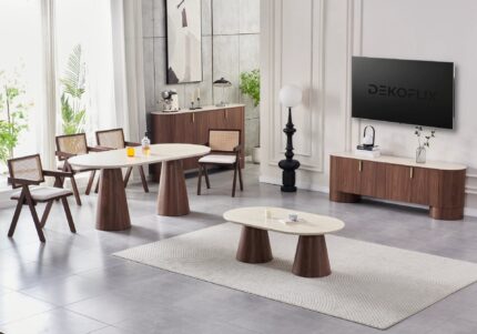 Ensemble Salle à Manger Salon Monza Travertin Noyer Vert