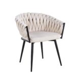 Lot de 2 chaises TRESSEES Velours Pied en métal noir - Beige