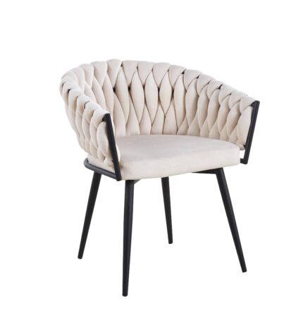 Lot de 2 chaises TRESSEES Velours Pied en métal noir - Beige