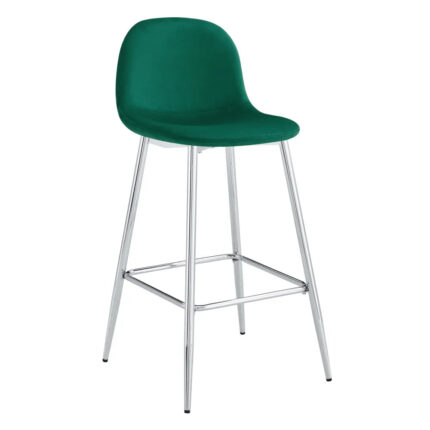 Lot 2 Tabourets de Bar Scandinave Velours Vert Pieds Chrome