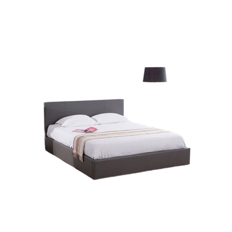 Lit Coffre Bastien Similicuir Gris Sommier Inclus 140x190 cm