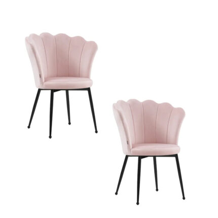 Lot de 2 Chaises Nymphea Velours Rose Pieds Métal Noir