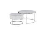 Lot de 2 Tables Basses Gigognes Novela Céramique Marbre Blanc Métal Chrome D80x45 cm et D60x40 cm