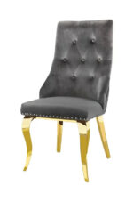 Lot de 2 Chaises Anneau Velours Anthracite Capitonnées Cloutées Pieds Dorés