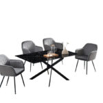 Table à Manger Jessica XXL Verre Marbre Noir Pieds Métal Noir 180 cm