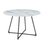 Table à Manger Ronde Héloïse Verre Marbré Blanc Pied Métal Noir D120x75 cm