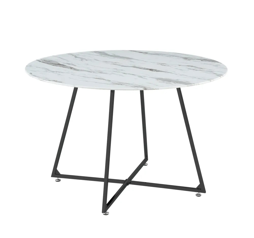 0 4182.jpg Table à Manger Ronde Héloïse Verre Marbré Blanc Pied Métal Noir D120x75 cm
