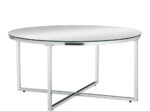 Table Basse Ronde LORIE Verre Trempé Miroir Métal Chrome D90x45 cm