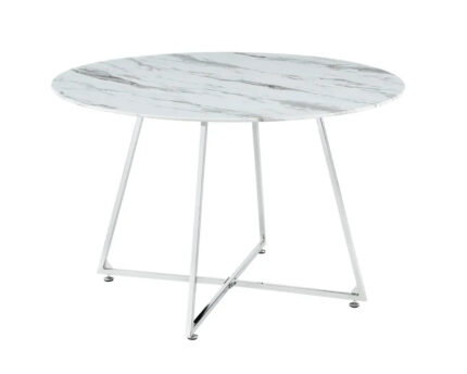 Table à Manger Ronde Heloise Marbré Blanc Chrome 120 cm
