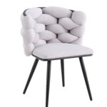 Lot de 2 Chaises Salle à Manger Tissu Gris Dossier Tressé 60x60x77 cm
