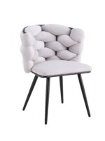 Lot de 2 Chaises Salle à Manger Tissu Gris Dossier Tressé 60x60x77 cm