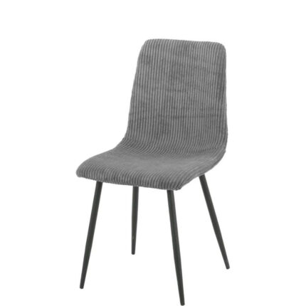Lot 4 Chaises Salle à Manger Bobby Velours Côtelé Gris Pieds Métal Noir 52x44x87cm