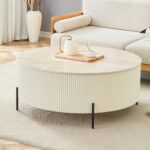 Table Basse Ronde Lira Travertin Pied Cannelé Beige