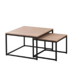 Lot de 2 Tables Basses Gigognes Belgrade Métal Noir Bois Chêne 70x70x46 cm