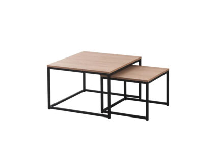 Lot de 2 Tables Basses Gigognes Belgrade Métal Noir Bois Chêne 70x70x46 cm