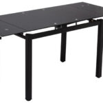 Table Extensible Bora Verre Trempé Noir Pieds Métal 110/170 cm