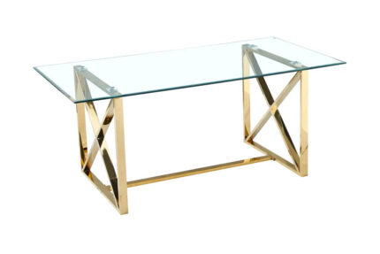 Table à Manger Kensy Verre Transparent Pieds Métal Doré 180x90 cm
