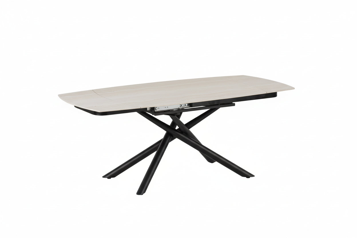 0 4243.jpg Table Repas Extensible Nysa Céramique Travertin Blanc 129/189 cm