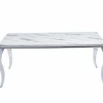 Table à Manger Baroque Verre Effet Marbre Blanc Pieds Chrome 180x90 cm
