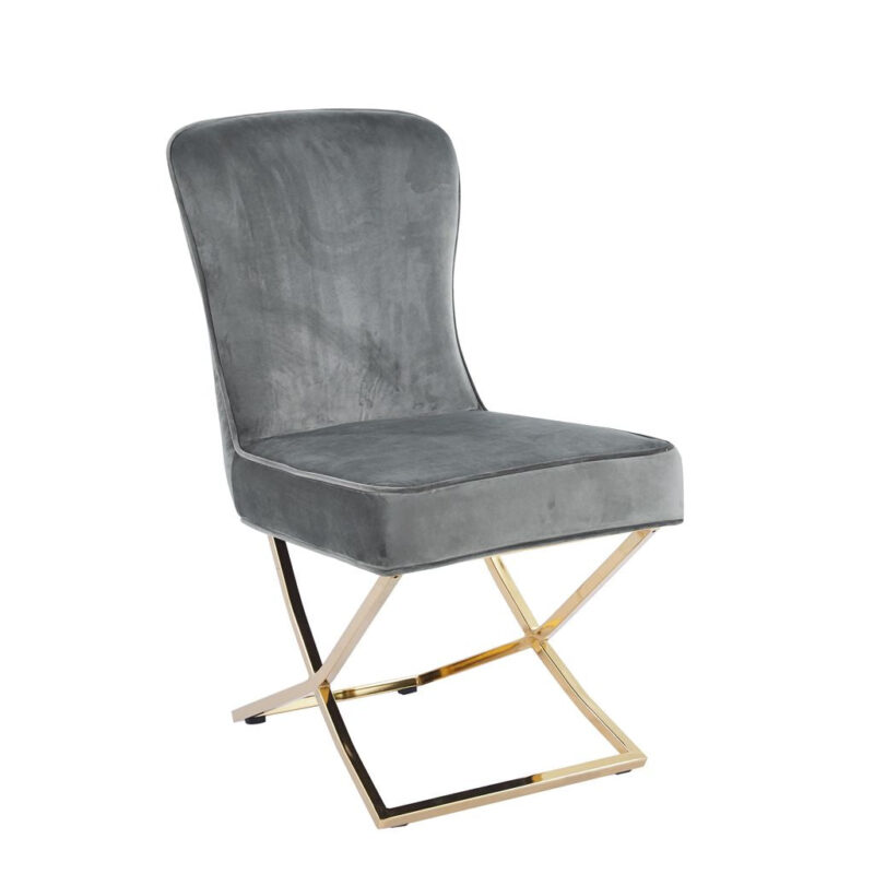 Lot de 4 Chaises Salle à Manger Gabrielle Velours Anthracite Capitonné Pieds Dorés