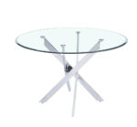 Table à Manger Ronde Jessica Verre Transparent Pieds Chrome 120 cm