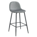 Lot 2 Tabourets de Bar Scandinave Velours Gris Pieds Métal Noir