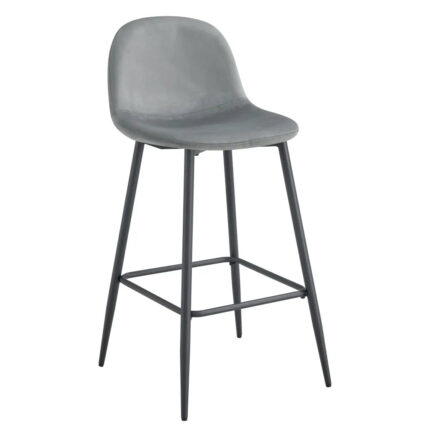 Lot 2 Tabourets de Bar Scandinave Velours Gris Pieds Métal Noir