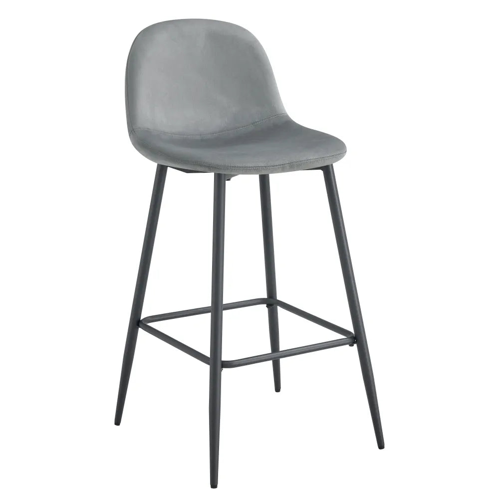 0 4267.jpg Lot 2 Tabourets de Bar Scandinave Velours Gris Pieds Métal Noir