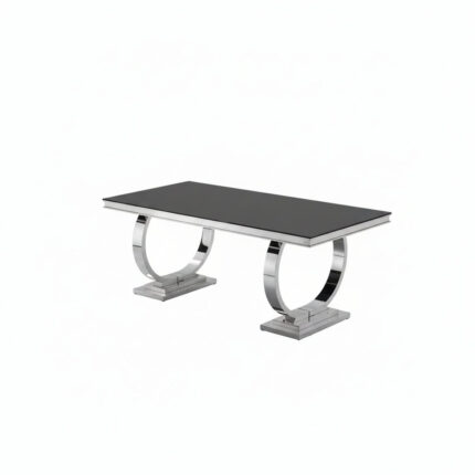 Table à Manger Rectangulaire Omega Verre Noir Acier Chrome 180x90x75 cm
