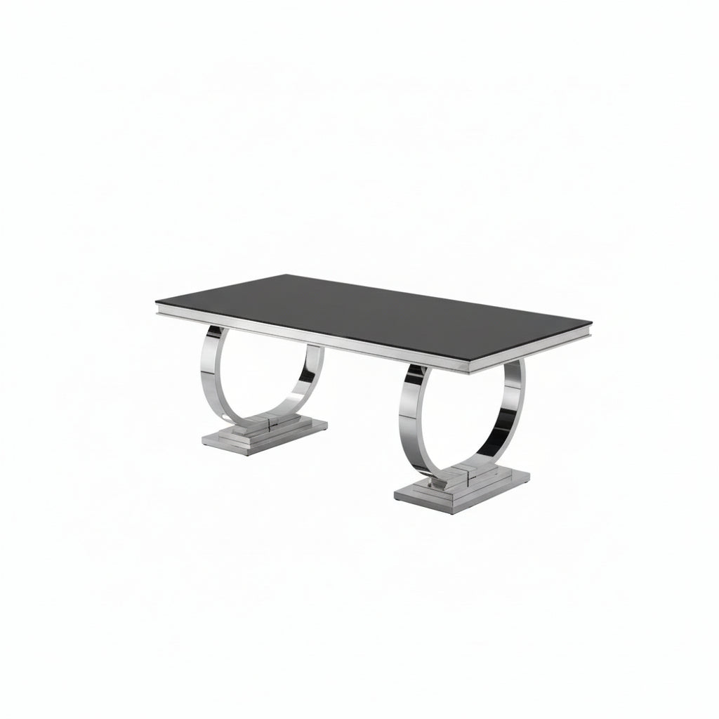 0 4268.jpg Table à Manger Rectangulaire Omega Verre Noir Acier Chrome 180x90x75 cm
