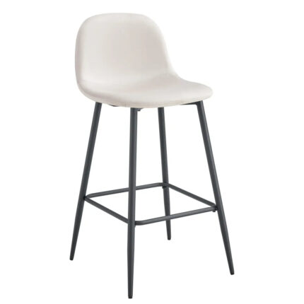 Lot 2 Tabourets de Bar Scandinave Velours Beige Pieds Métal Noir