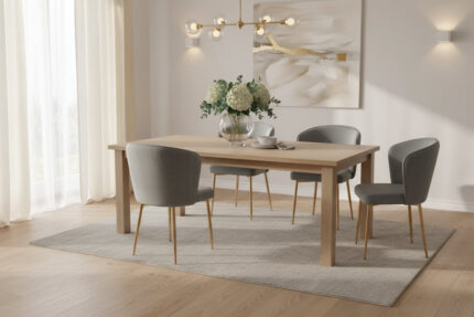 Lot de 4 Chaises Diana Velours Gris Pieds Dorés