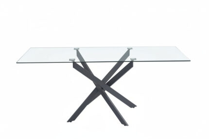 Table à Manger Jessica XXL Verre Trempé Métal Noir 180x90 cm