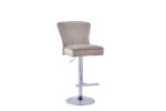 Lot 2 Tabourets de Bar Gabrielle Velours Taupe Pieds Chrome Hauteur Assise 65cm
